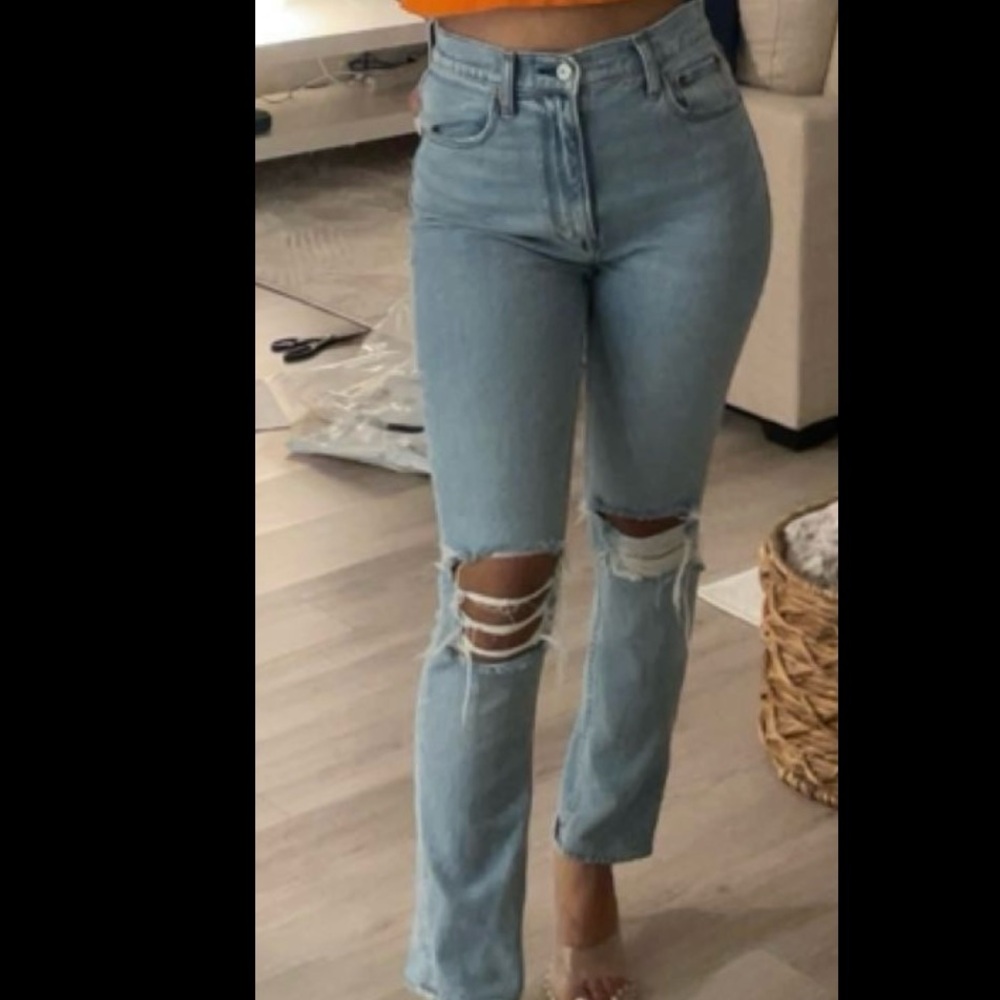 Abercrombie & Fitch Light Blue Ripped Straight Leg Jeans